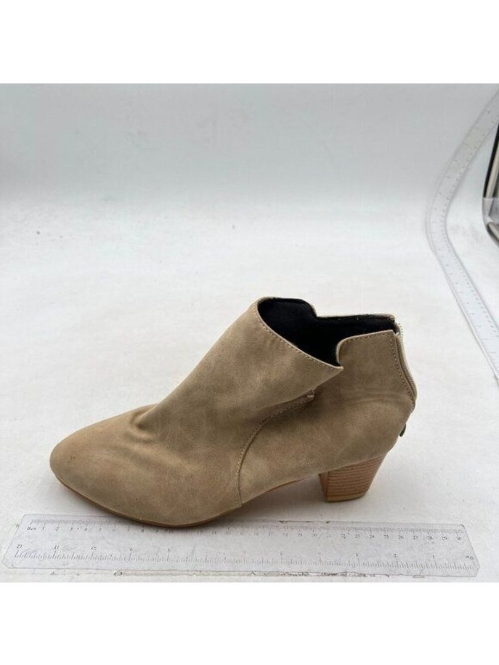 Women Stacked Mid Heels Ankle Bootie Almond Toe Block Low Heel Pumps Nude